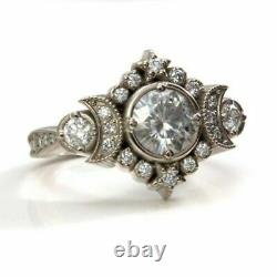 Half Moon Vintage Antique Retro Engagement Ring 2 Ct Diamond 14K White Gold Over