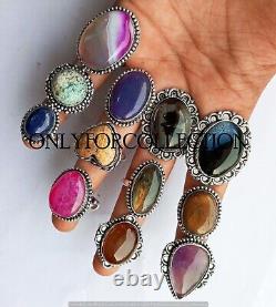 Halloween Sale Onyx & Mix Gemstone 925 Sterling Silver Plated Wholesale Lot Ring