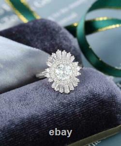 Halo Vintage Flower 925 Silver 0.90 CT Cubic Zirconia Round Cut Anniversary Ring