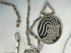 Handcrafted Sterling Silver Aztec Pendant Necklace, Vintage Taxco Artistry