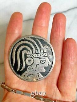 Handcrafted Sterling Silver Aztec Pendant Necklace, Vintage Taxco Artistry