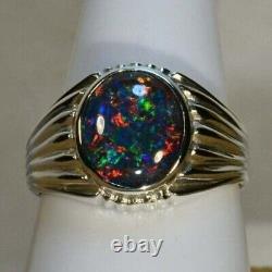 Handmade 925 Sterling Silver Gorgeous Genuine Australian opal Handmade Mens Ring