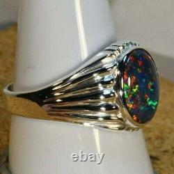 Handmade 925 Sterling Silver Gorgeous Genuine Australian opal Handmade Mens Ring