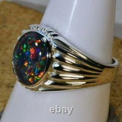 Handmade 925 Sterling Silver Gorgeous Genuine Australian opal Handmade Mens Ring