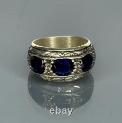Handmade 925 Sterling Silver Men's Ring Sapphire Blue Vintage Jewelry
