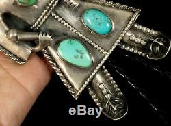 Handmade Big Vintage Unusual Old Pawn Navajo TURQUOISE KACHINA Sterling BOLO TIE