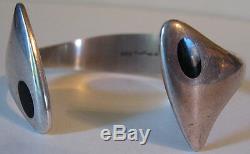 Hans Hansen Denmark Vintage Modernist Sterling Silver Black Enamel Bracelet