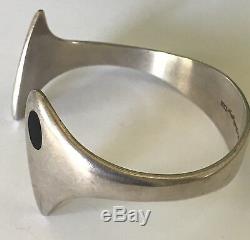 Hans Hansen Denmark Vintage Modernist Sterling Silver Black Enamel Bracelet