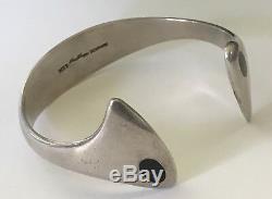 Hans Hansen Denmark Vintage Modernist Sterling Silver Black Enamel Bracelet