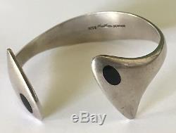 Hans Hansen Denmark Vintage Modernist Sterling Silver Black Enamel Bracelet