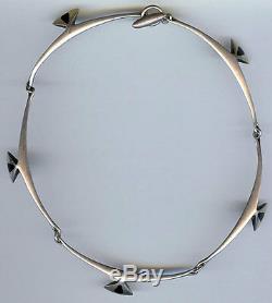 Hans Hansen Denmark Vintage Modernist Sterling Silver Black Enamel Necklace