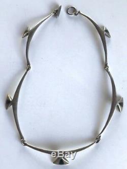 Hans Hansen Denmark Vintage Modernist Sterling Silver Black Enamel Necklace