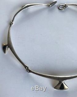 Hans Hansen Denmark Vintage Modernist Sterling Silver Black Enamel Necklace