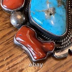 Harold Becenti Navajo Vintage Large Sterling Silver Pendant Turquoise Coral 6
