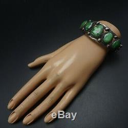 Heavy Vintage NAVAJO Old Ingot Silver GREEN CARICO LAKE TURQUOISE Cuff BRACELET