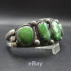 Heavy Vintage NAVAJO Old Ingot Silver GREEN CARICO LAKE TURQUOISE Cuff BRACELET