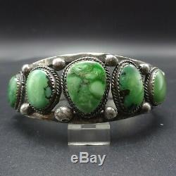 Heavy Vintage NAVAJO Old Ingot Silver GREEN CARICO LAKE TURQUOISE Cuff BRACELET