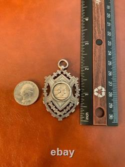 Huge Antique Sterling Silver Pendant Necklace Medal Fob