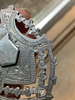 Huge Antique Sterling Silver Pendant Necklace Medal Fob