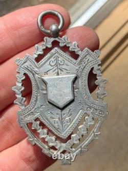 Huge Antique Sterling Silver Pendant Necklace Medal Fob