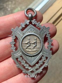 Huge Antique Sterling Silver Pendant Necklace Medal Fob