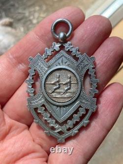 Huge Antique Sterling Silver Pendant Necklace Medal Fob