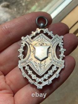 Huge Antique Sterling Silver Pendant Necklace Medal Fob