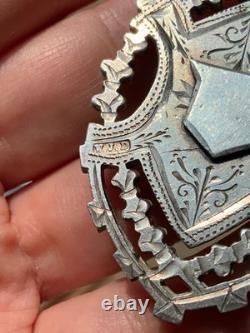 Huge Antique Sterling Silver Pendant Necklace Medal Fob
