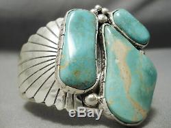 Huge Vintage Navajo Royston Turquoise Bursting Sterling Silver Bracelet