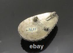 ISRAEL 925 Sterling Silver Vintage Eilat Stone Twist Border Brooch Pin- BP8072