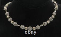ISRAEL 925 Sterling Silver Vintage Etched Dome Link Chain Necklace NE1613