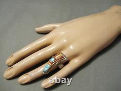 Important Inlay Master Navajo Vintage Turquoise Coral Sterling Silver Ring