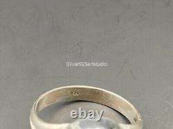 Indian Gemstone Obsidian Ring 925 Sterling Silver Spinner Hammered Vintage Style