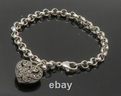 JUDITH JACK 925 Silver Vintage Marcasite Love Heart Chain Bracelet BT6005