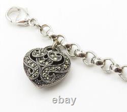 JUDITH JACK 925 Silver Vintage Marcasite Love Heart Chain Bracelet BT6005