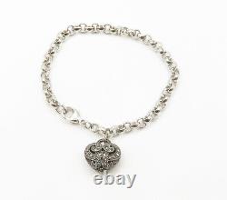 JUDITH JACK 925 Silver Vintage Marcasite Love Heart Chain Bracelet BT6005