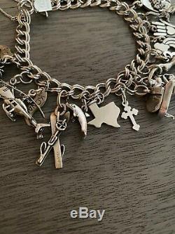 James Avery Vintage Silver Charms + Bracelet Texas Rainbow Heart Hand Piano