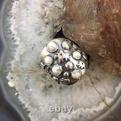 Jody Naranjo Vintage Sterling Silver Howlite & Symbols Decorated Ring For Women