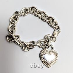 Judith Ripka Sterling Silver Heart Charm Link Vintage Bracelet 50 Grams 7.5