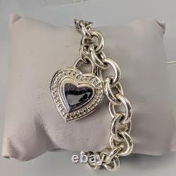Judith Ripka Sterling Silver Heart Charm Link Vintage Bracelet 50 Grams 7.5