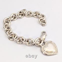 Judith Ripka Sterling Silver Heart Charm Link Vintage Bracelet 50 Grams 7.5