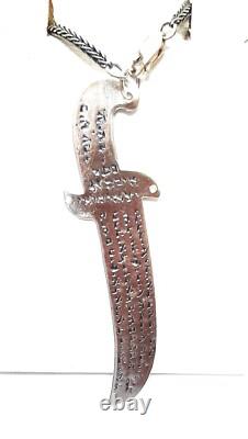 Knife Vintage Kabbalistic Sterling Silver Necklace. Jewish Amulet. Israel