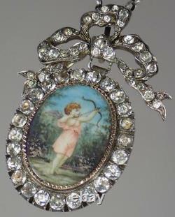 LARGE Antique Georgian Silver Gilt Paste MOP Cupid Locket Pendant Necklace c1790
