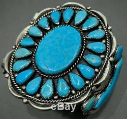 LARGE Vintage Navajo Sterling Silver Turquoise Cluster Cuff Bracelet