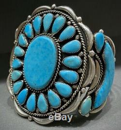 LARGE Vintage Navajo Sterling Silver Turquoise Cluster Cuff Bracelet