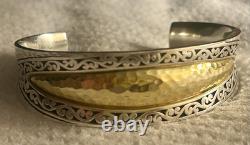 LOIS HILL RARE Vintage 2 Tone Sterling Cuff Bracelet LH Signature Scroll Design