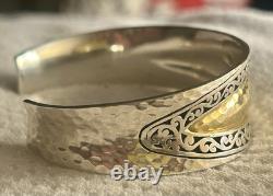LOIS HILL RARE Vintage 2 Tone Sterling Cuff Bracelet LH Signature Scroll Design