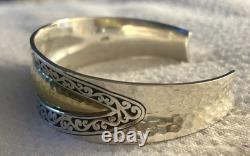 LOIS HILL RARE Vintage 2 Tone Sterling Cuff Bracelet LH Signature Scroll Design