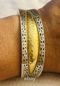 LOIS HILL RARE Vintage 2 Tone Sterling Cuff Bracelet LH Signature Scroll Design