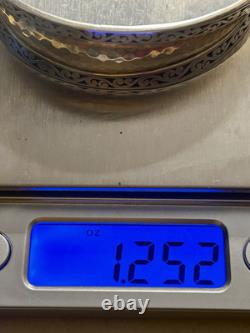 LOIS HILL RARE Vintage 2 Tone Sterling Cuff Bracelet LH Signature Scroll Design